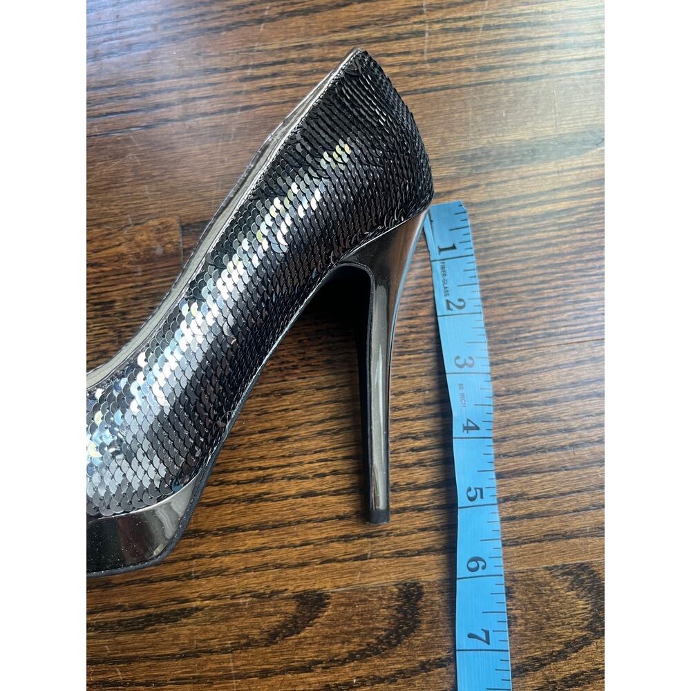 Michael KORS YORK Gunmetal Sequined Platform Logo Pumps Shoes Sz. 7 - Picture 8 of 8